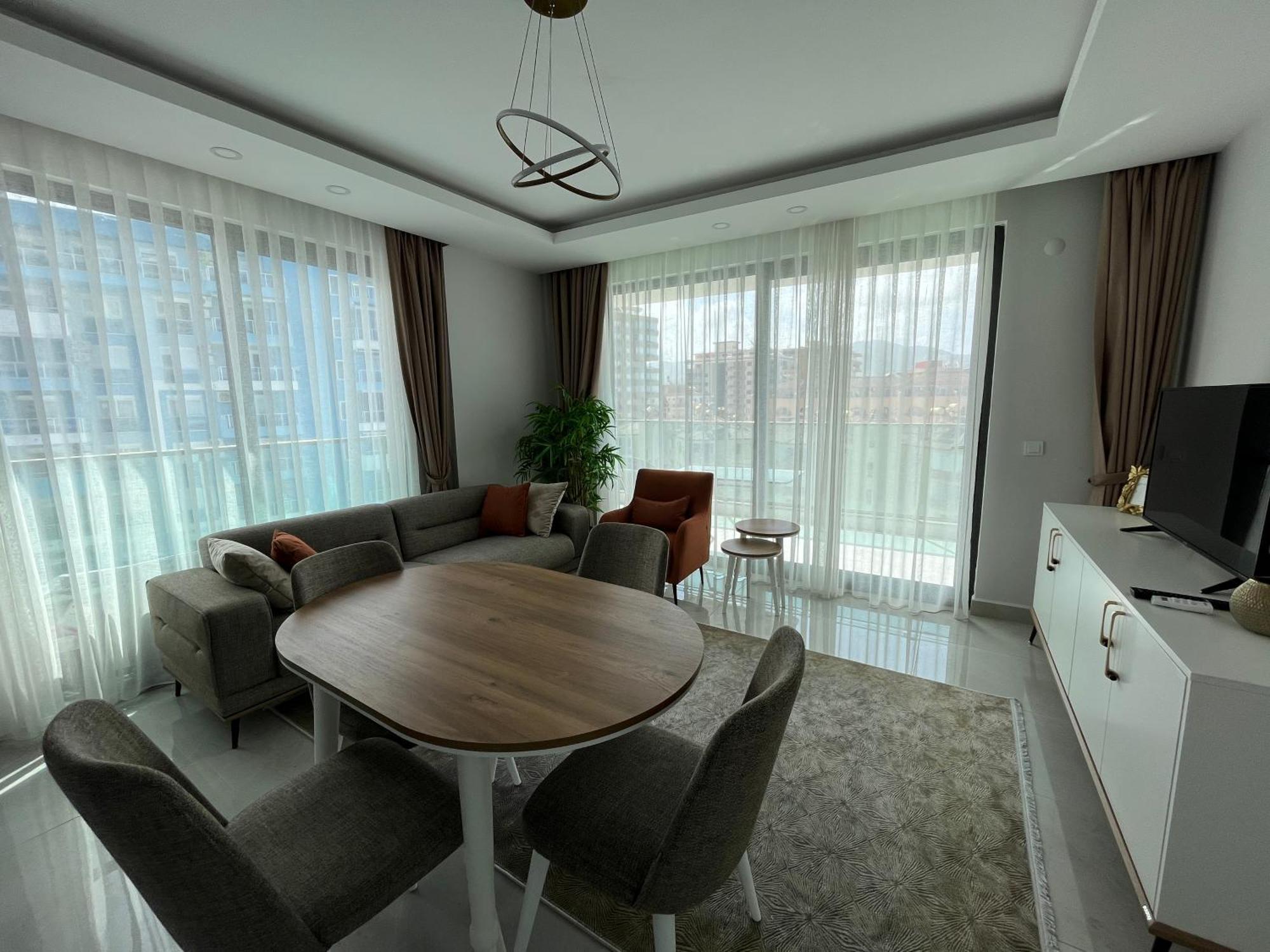 New 60m2 Luxury Sunset Aqua Mahmutlar, Alanya, 50m Sea, Large Pool, Gym, Private No A Tourist Facility, First Sea Line Apartment *